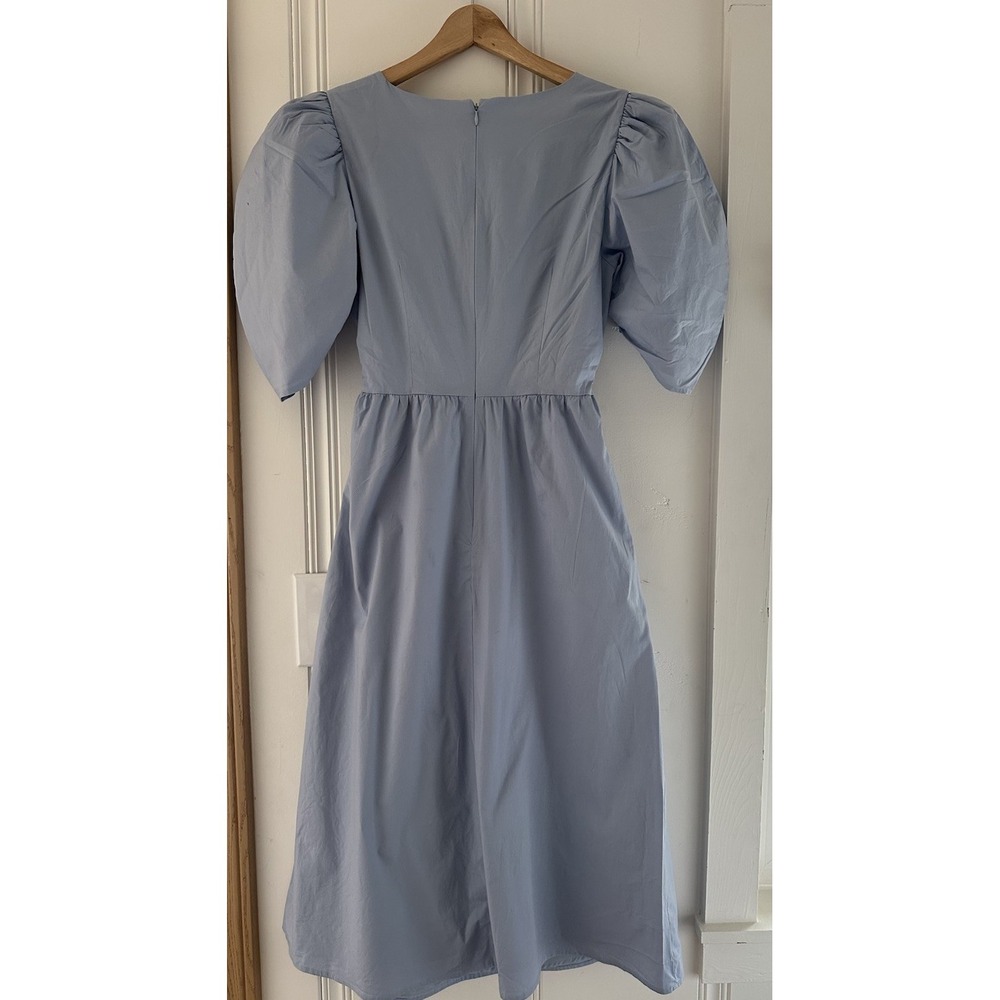 WAYF‎ Women Blue Puff Sleeve Bow Open Back Midi Dress Size M Cottagecore - Picture 2 of 8